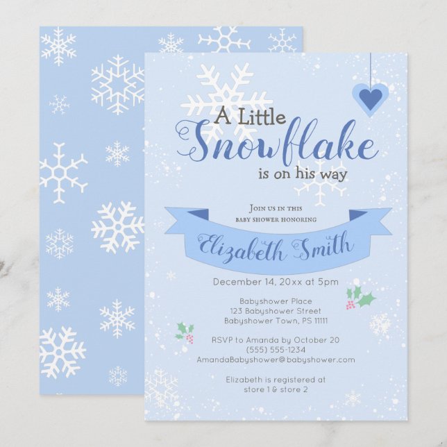 Invitation Petit flocon de neige sur le chemin Babyshower inv (Devant / Derrière)