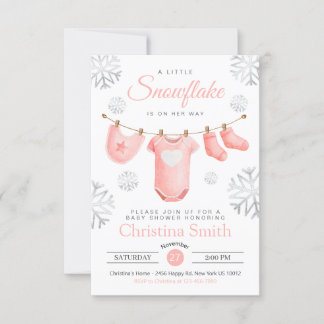 Invitation Petit Flocon De Neige Sur Le Chemin Pink Baby Girl