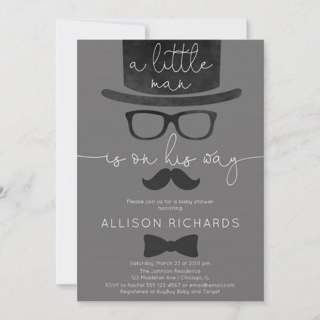 Invitation Petit garçon baby shower gris blanc moderne (Devant)