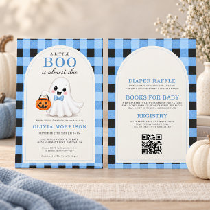 Invitation Petit garçon Boo Fantôme Arc Bleu Code QR Baby Sho