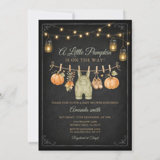 Invitation Petit Garçon Citrouille Fête de Bébé Rustique d'Au