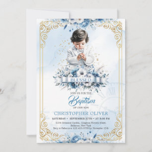 Invitation Petit garçon mignon avec bijoux vêtements blancs B