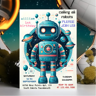 Invitation petit garçon mignon Toy drôle robot premier 1er an