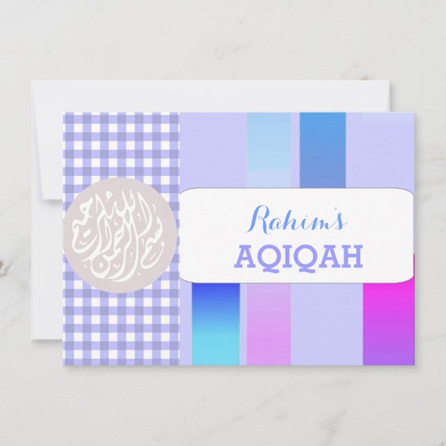 Invitation Petit garçon musulman bleu aqiqah islamique (Devant)
