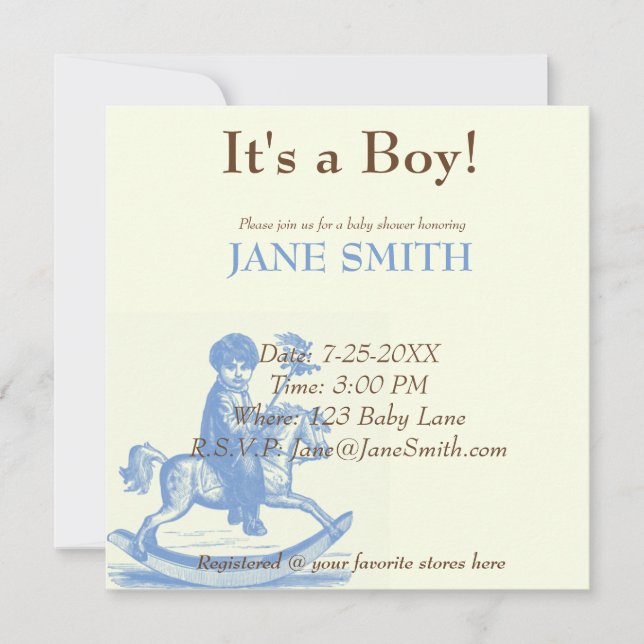 Invitation Petit garçon sur Rocking Horse Antique Thème (Devant)