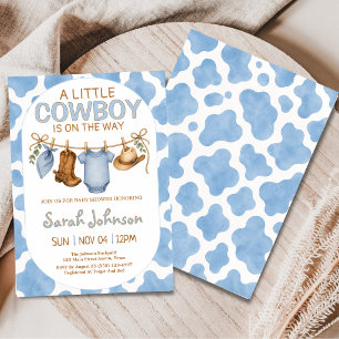 Invitation Petit garçon vacher bleu Impression de vache Baby
