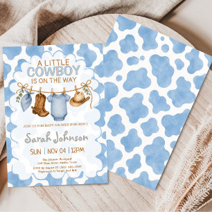 Invitation Petit garçon vacher bleu Impression de vache Fête
