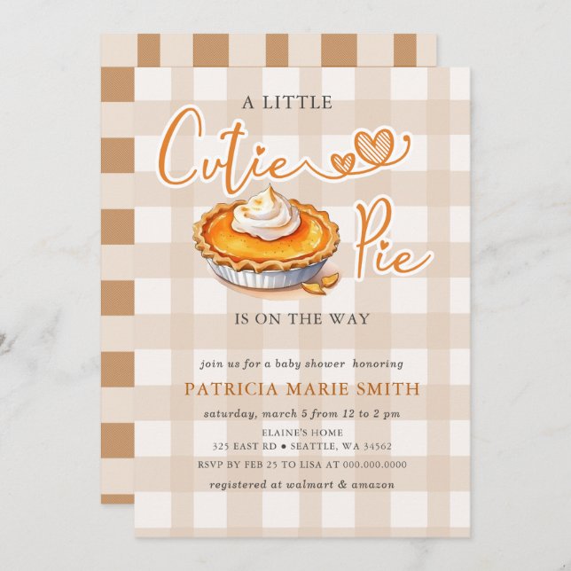 Invitation Petit gâteau Pumpkin Pie Fête bébé automne (Devant / Derrière)