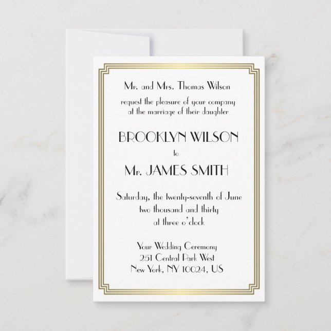 Invitation Petit Grand Gatsby Art Déco mariage d'or invite (Devant)