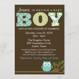 Invitation Petit hibou Baby Boy Shower Invitation, Motif