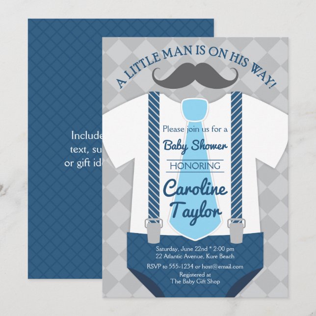 Invitation Petit Homme Baby shower (Devant / Derrière)
