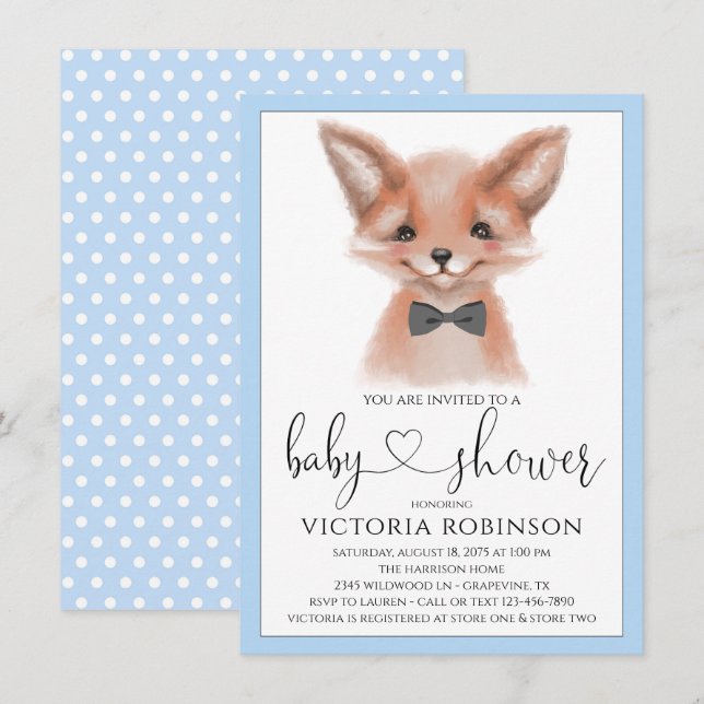 Invitation Petit Homme Boy Baby shower de Fox Woodland (Devant / Derrière)