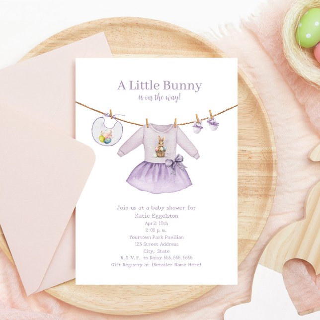 Invitation Petit lapin Baby shower de Pâques Purple fille (Créateur téléchargé)