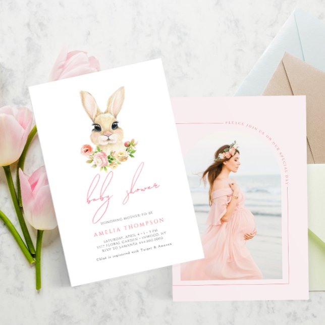 Invitation Petit lapin Baby shower doux photo (Créateur téléchargé)