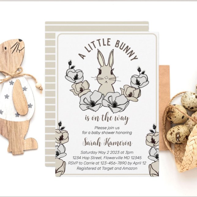 Invitation Petit lapin Baby shower neutre de genre (Créateur téléchargé)