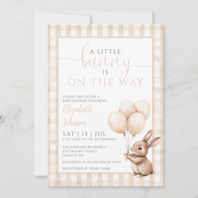 Invitation Petit Lapin Baby shower Neutre Genre Tout En Un (Devant)