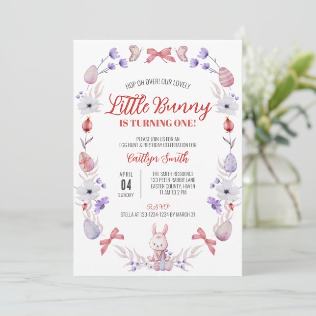 Invitation Petit Lapin Tourne Un, Anniversaire Du Printemps (Debout devant)