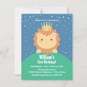 Invitation Petit Lion Cub avec Couronne Bébé 1er anniversaire