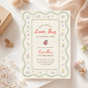Invitation Petit Love Bug Ladybug Fille 1er Anniversaire