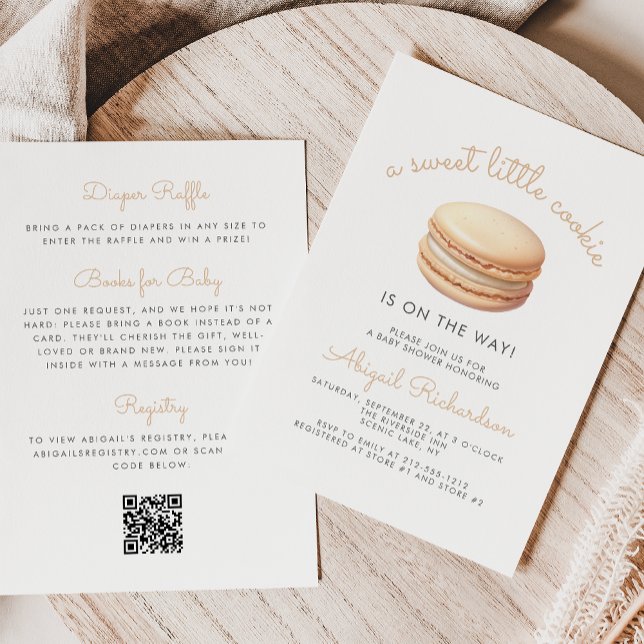 Invitation Petit Macaron Code QR Neutre pour Baby Shower Cook (Créateur téléchargé)