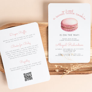 Invitation Petit Macaron Code QR Rose Baby Shower
