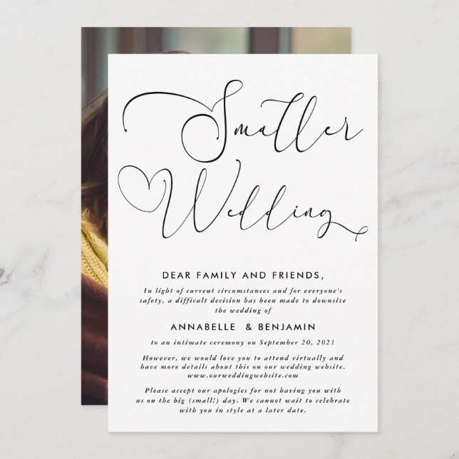 Invitation Petit Mariage | Annonce de réduction de taille (Devant / Derrière)