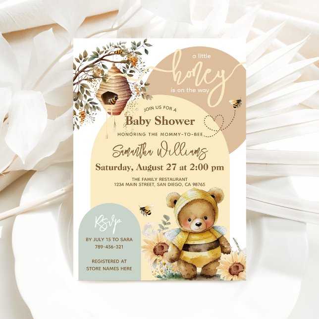Invitation Petit miel Baby shower de l'ours des abeilles (Créateur téléchargé)