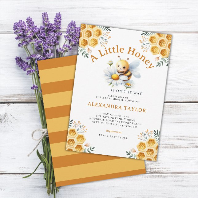 Invitation Petit Miel mignonne Abeille Whimsical Baby Girl Do (little honey bee baby girl shower invitation watercolor illustration cute adorable whimsical floral)