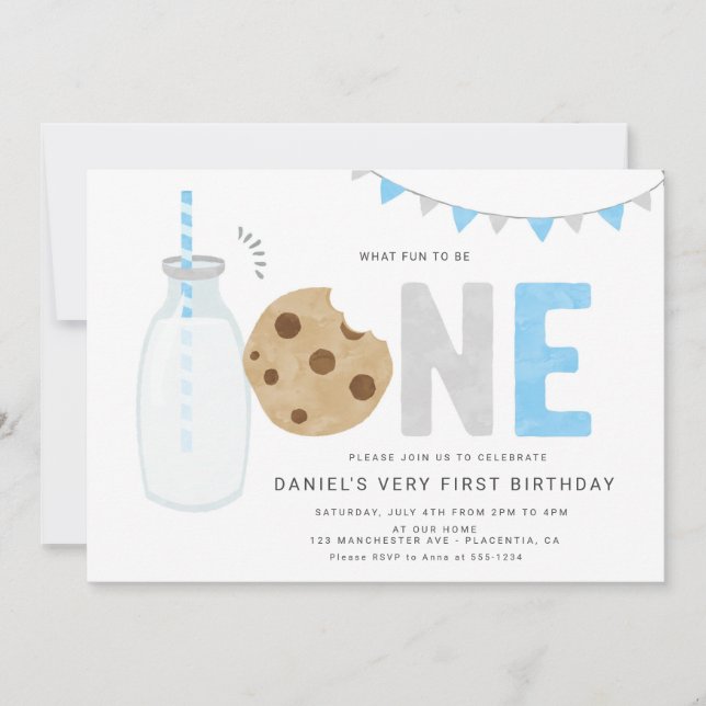 Invitation Petit Milk and Cookies First birthday (Devant)