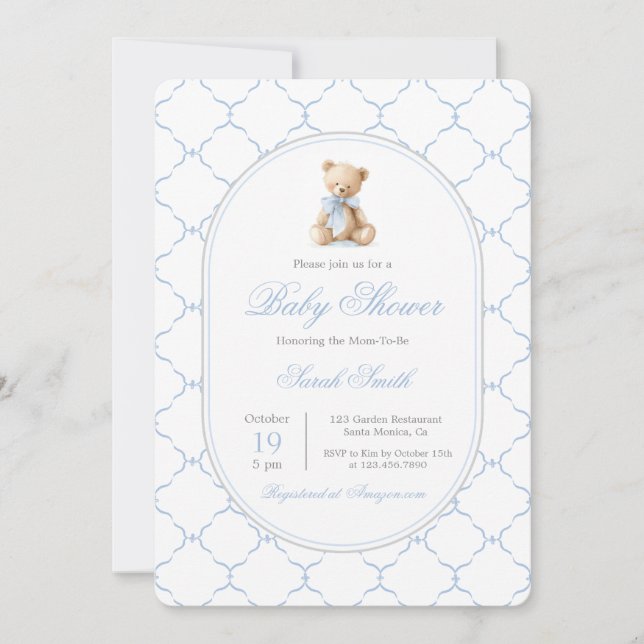 Invitation Petit-millénaire Baby shower ours garçon (Devant)