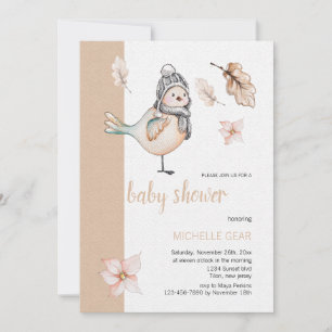 Invitation Petit Moineau Avec Chapeau à Pom-pom