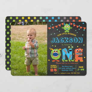 Invitation Petit Monster Chalkboard garçon 1er anniversaire p
