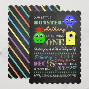 Invitation Petit Monster Chalkboard N'Importe Quel Âge Annive