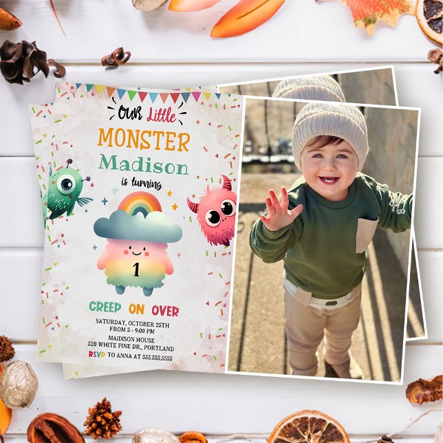 Invitation Petit Monstre Thème 1ère fête d'anniversaire Photo (Créateur téléchargé)