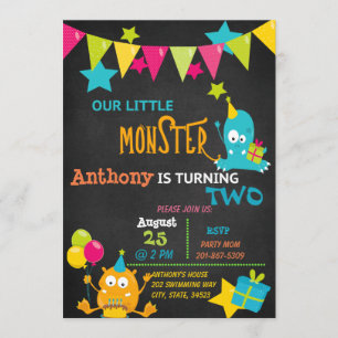 Invitation Petit monstre tournant l'invitation de deux