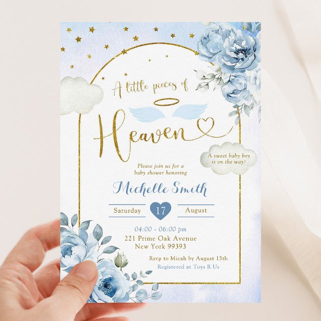 Invitation Petit morceau d'or bleu du Baby shower du Ciel (Créateur téléchargé)