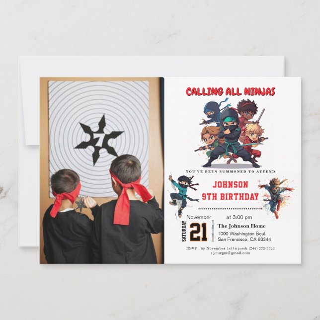 Invitation Petit Ninja Guerrier Enfants Photo Anniversaire (Devant)