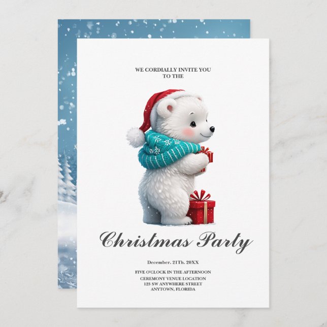 Invitation Petit ours bébé mignon avec casquette de Noël (Devant / Derrière)