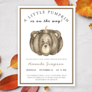 Invitation Petit ours citrouille Baby shower d'automne