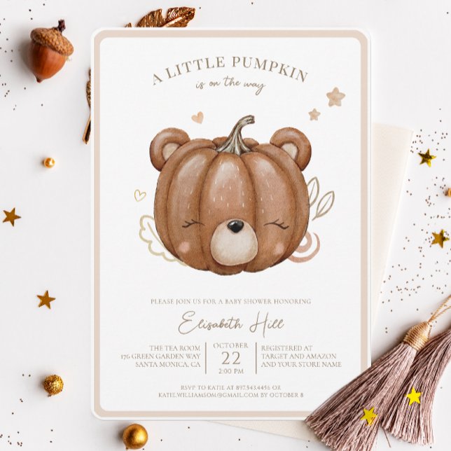 Invitation Petit ours Citrouille Baby shower d'automne Neutre (Créateur téléchargé)