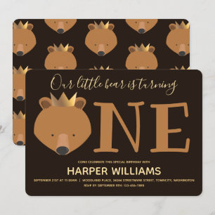 Invitation Petit Ours Couronne Un animal mignon premier anniv