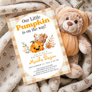 Invitation Petit ours en peluche citrouille Baby Shower d'aut