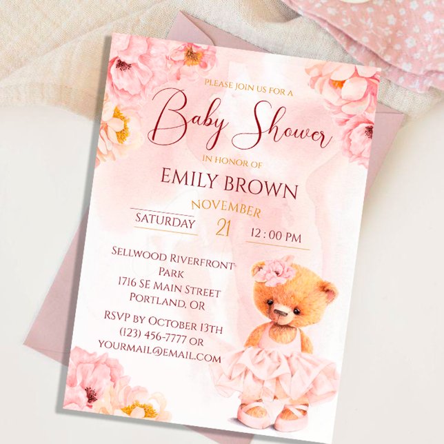 Invitation Petit ours en peluche - couleur d'aquarelle de la  (Créateur téléchargé)
