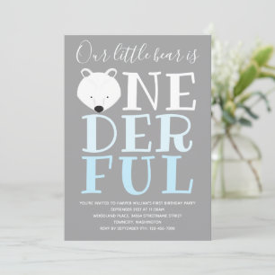 Invitation Petit Ours Polaire Merveilleux Un 1er Anniversaire