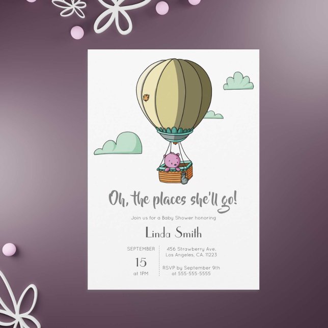 Invitation Petit Ours rose dans le Baby shower de ballon à ai (Créateur téléchargé)