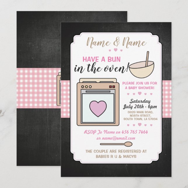 Invitation Petit pain de partie de baby shower dans la fille (Devant / Derrière)