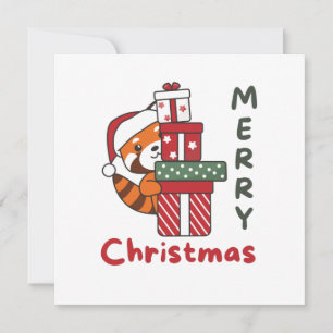 Invitation Petit Panda Rouge Cadeau de Noël Hiver Pandas Roug