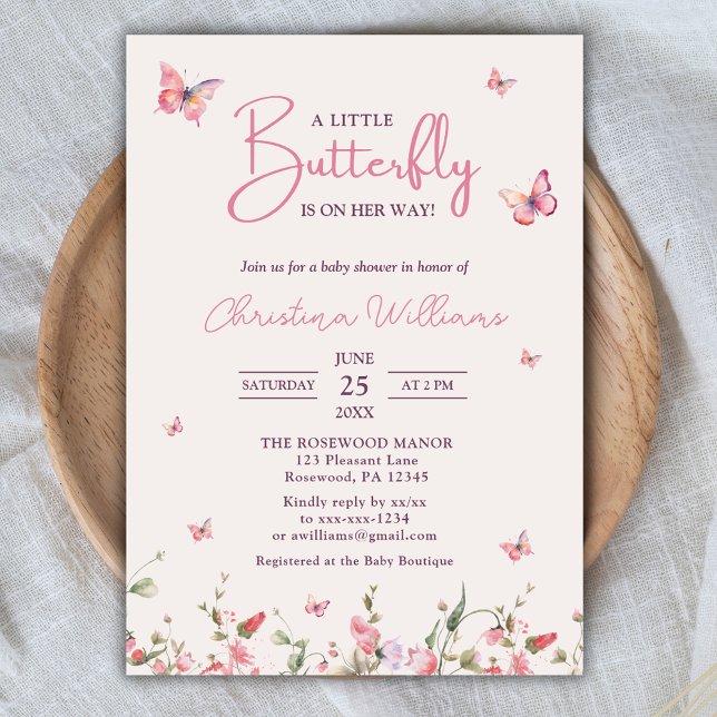 Invitation Petit papillon Aquarelle Baby shower fille (Créateur téléchargé)
