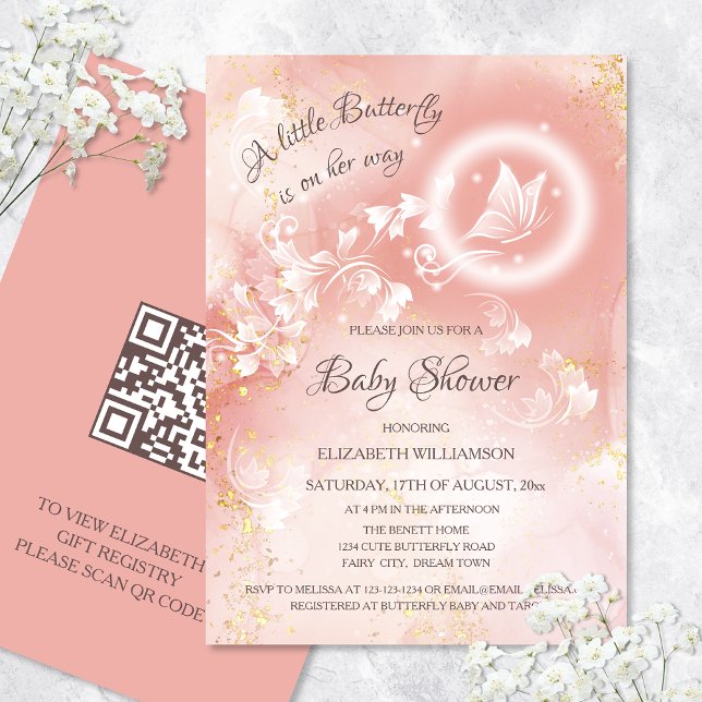 Invitation Petit Papillon | Aquarelle du registre de code Qr (Créateur téléchargé)