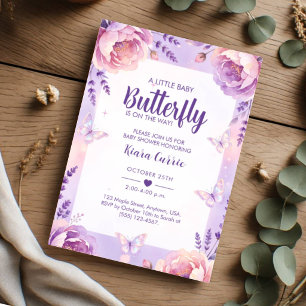Invitation Petit Papillon Bébé Lavande Violette Baby Shower